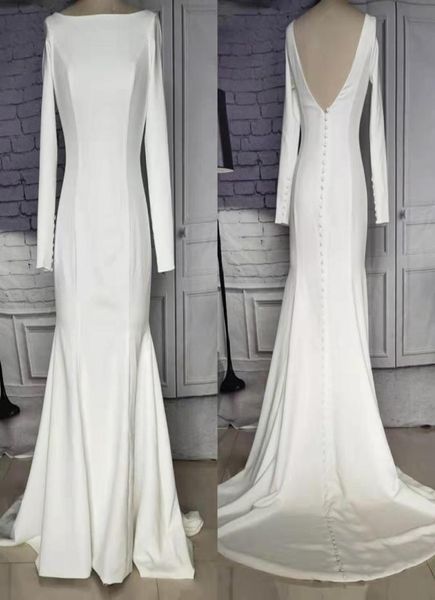 vintage stretchy long mermaid wedding dresses with sleeves oneck floor length buttons back sweep train bridal gown for women3823600, White
vintage stretchy long mermaid wedding dresses with sleeves oneck floor length buttons back sweep train bridal gown for women3823600, White