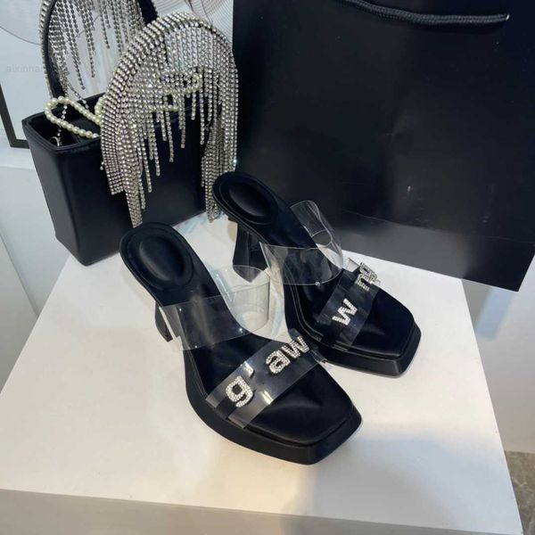 high edition aw square lettered one line buckle with bottom waterproof platform slippers women's thick heel transparent film high-heele, Black
high edition aw square lettered one line buckle with bottom waterproof platform slippers women's thick heel transparent film high-heele, Black