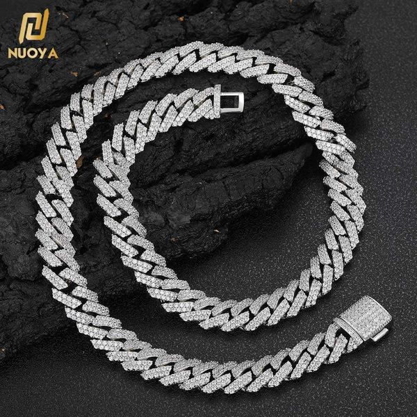 hip hop 12mm diamond prong cuban link chain white gold cuban chain necklace jewelry for men women, Silver