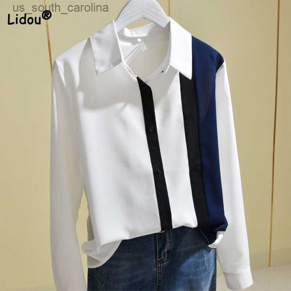 women fashion stitching temperament chiffon long sleeve blouse ladies elegant slim simple spring autumn shirt women clothes l230522, White
women fashion stitching temperament chiffon long sleeve blouse ladies elegant slim simple spring autumn shirt women clothes l230522, White