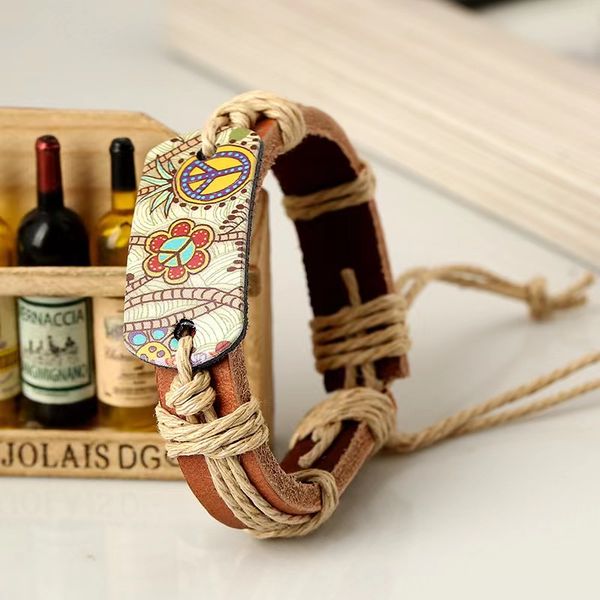 designer retro hemp rope woven cowhide bracelet with gold stamping and peace pattern leather bracelet, Golden;silver
designer retro hemp rope woven cowhide bracelet with gold stamping and peace pattern leather bracelet, Golden;silver