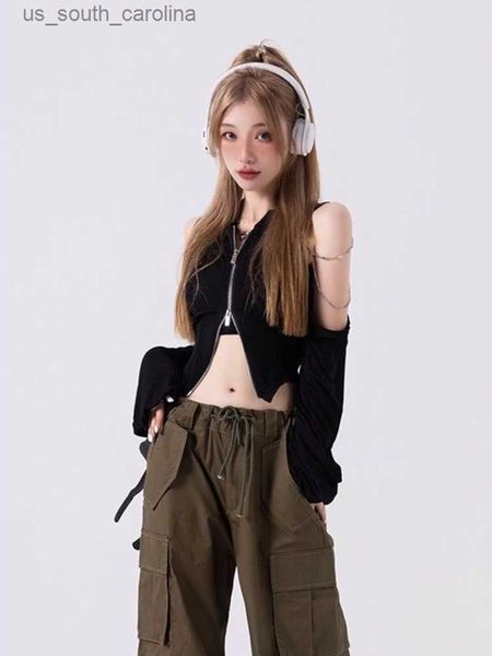 women off shoulder chain patch long sleeve black cardigan crop women y2k aesthetic fairy grunge gothic cardigans korean chic l230522, White
women off shoulder chain patch long sleeve black cardigan crop women y2k aesthetic fairy grunge gothic cardigans korean chic l230522, White