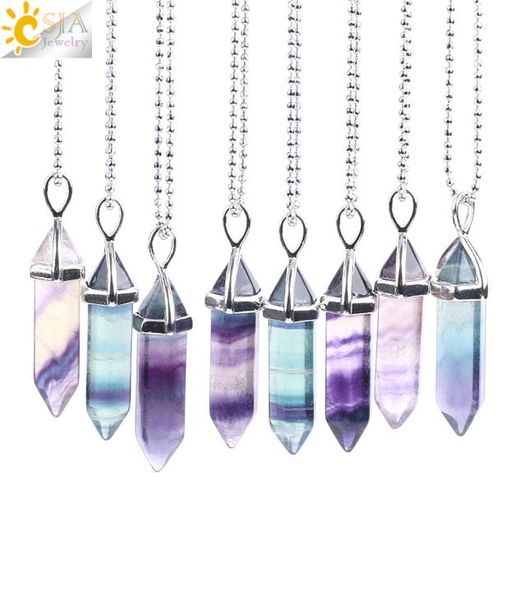 csja multi colored natural fluorite gemstone healing point hexagonal pillar charms pendant necklaces reiki meditation jewel9067761, Silver
csja multi colored natural fluorite gemstone healing point hexagonal pillar charms pendant necklaces reiki meditation jewel9067761, Silver
