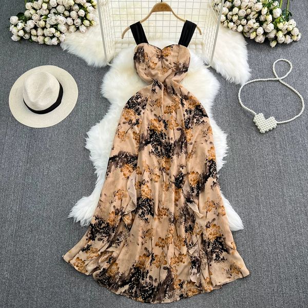 super immortal bust suspended dress beach vacation beach skirt gentle style waist wrapped slim open back a-line printing dress, Black;gray
super immortal bust suspended dress beach vacation beach skirt gentle style waist wrapped slim open back a-line printing dress, Black;gray
