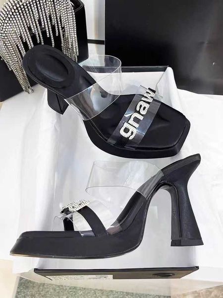 aw new slippers for women wearing summer style letters rhinestones square head transparent waterproof platform thick sole high heel sandals, Black
aw new slippers for women wearing summer style letters rhinestones square head transparent waterproof platform thick sole high heel sandals, Black