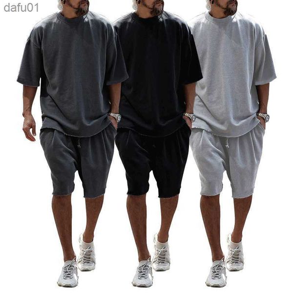 men's suits loose t-shirts and shorts summer fashion trendy clothing l230520, White;black
men's suits loose t-shirts and shorts summer fashion trendy clothing l230520, White;black