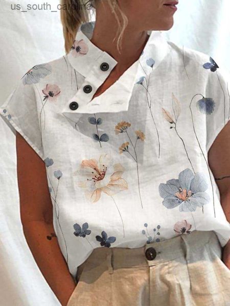 leisure summer blouse women vintage floral print short sleeve white blouses casual buttons slit stand neck blusas l230522
leisure summer blouse women vintage floral print short sleeve white blouses casual buttons slit stand neck blusas l230522