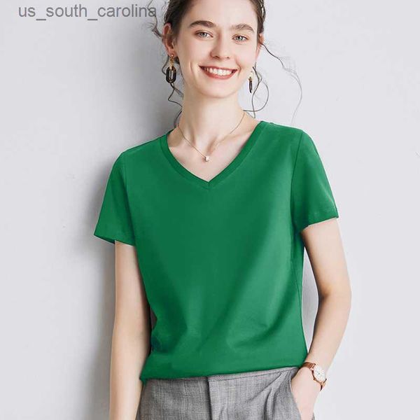 summer women t-shirts double-sided mercerized cotton short-sleeved cooling v-neck elegant multicolor ladies tees l230522, White
summer women t-shirts double-sided mercerized cotton short-sleeved cooling v-neck elegant multicolor ladies tees l230522, White