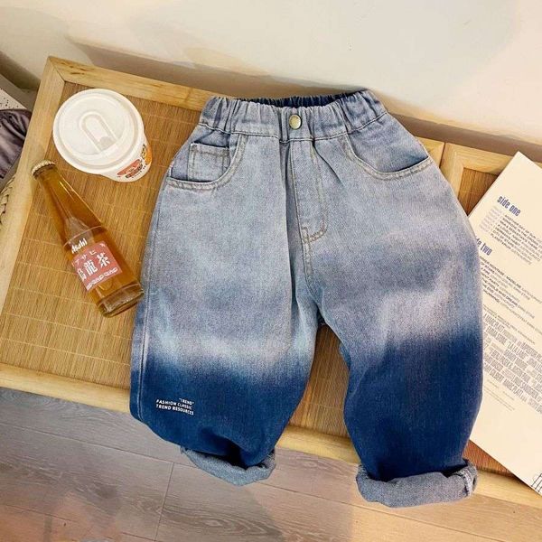 children's jeans loose spring new line boys' clothing round neck pants elastic waist gradual color change blue design outdoor casu
children's jeans loose spring new line boys' clothing round neck pants elastic waist gradual color change blue design outdoor casu