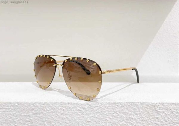 the party pilot sunglasses for women studes gold brown shaded summer sun glasses fashion rimless sunglasses eye wear wth box, White;black
the party pilot sunglasses for women studes gold brown shaded summer sun glasses fashion rimless sunglasses eye wear wth box, White;black
