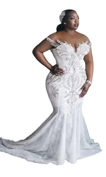 african arabic charming mermaid wedding dresses illusion full lace appliques crystal beading cap sleeves chapel train formal bridal gowns pl, White
african arabic charming mermaid wedding dresses illusion full lace appliques crystal beading cap sleeves chapel train formal bridal gowns pl, White