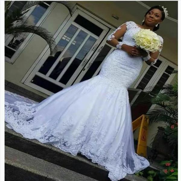 african mermaid wedding dresses lace appliques plus size wedding dress illusion long sleeves bridal gowns vestidos de novia3329696, White
african mermaid wedding dresses lace appliques plus size wedding dress illusion long sleeves bridal gowns vestidos de novia3329696, White