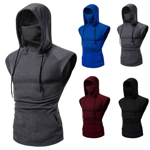 men fashion hooded mask tank hoodie sleeveless male bodybuilding workout tank muscle fitness gym clothing, White;black
men fashion hooded mask tank hoodie sleeveless male bodybuilding workout tank muscle fitness gym clothing, White;black