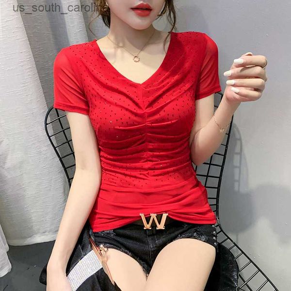 #5909 red black white blue mesh t shirt women v neck basic t shirt femme short sleeved t shirts female korean style summer l230522
#5909 red black white blue mesh t shirt women v neck basic t shirt femme short sleeved t shirts female korean style summer l230522