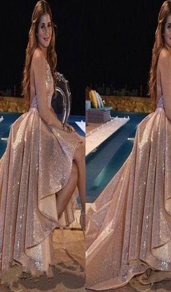 2018 new shinny rose gold sequins halter neck aline prom dresses sleeveless backless high low formal evening gowns custom ma2685365, Black
2018 new shinny rose gold sequins halter neck aline prom dresses sleeveless backless high low formal evening gowns custom ma2685365, Black