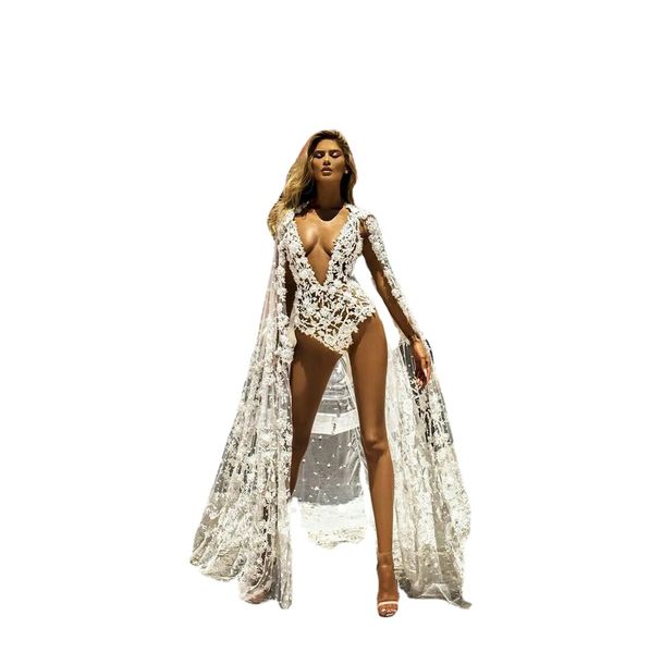 short jumpsuit beach boho wedding dresses with cape lace appliqued bridal outfit summer v neck wedding gowns, White
short jumpsuit beach boho wedding dresses with cape lace appliqued bridal outfit summer v neck wedding gowns, White