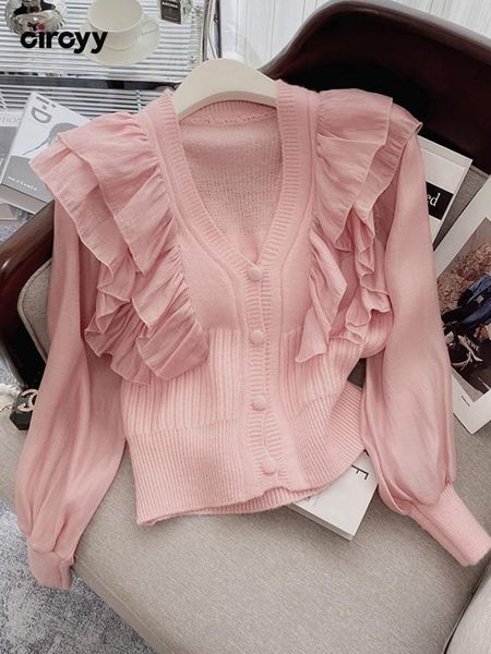 sweaters circyy cardigan women pink sweater chic shirt ruffled spring autumn new solid simple fashion vneck knitted casual clothes, White;black
sweaters circyy cardigan women pink sweater chic shirt ruffled spring autumn new solid simple fashion vneck knitted casual clothes, White;black
