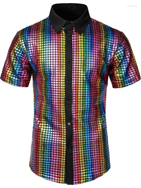 men's casual shirts mens 70s disco costume silver sequins short sleeve button down, White;black
men's casual shirts mens 70s disco costume silver sequins short sleeve button down, White;black