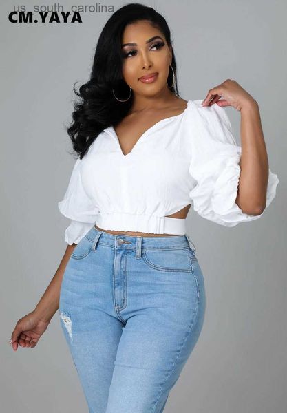 cm.yaya women bow back cut out waist lantern three quarter sleeve v-neck blouse and shirt for new summer spring l230522, White
cm.yaya women bow back cut out waist lantern three quarter sleeve v-neck blouse and shirt for new summer spring l230522, White