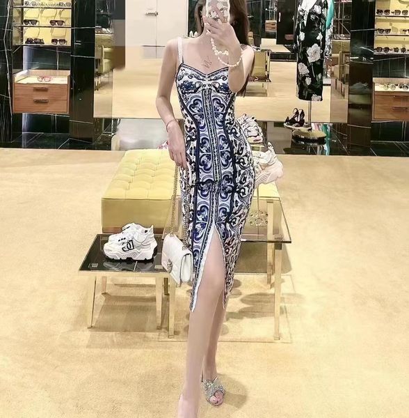 womens dress blue and white porcelain printed silk strap gathered waist midi dress, Black;gray
womens dress blue and white porcelain printed silk strap gathered waist midi dress, Black;gray