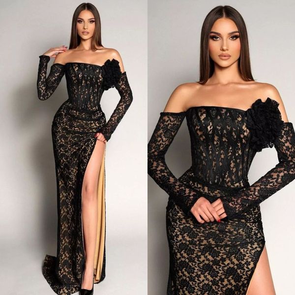 gorgeous black evening dresses off shoulder long sleeves lace formal party prom dress pleats dresses for special occasion, Black;red
gorgeous black evening dresses off shoulder long sleeves lace formal party prom dress pleats dresses for special occasion, Black;red