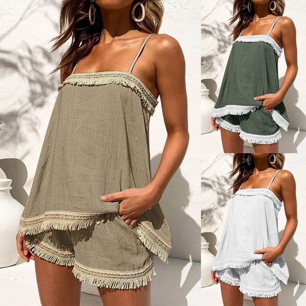 women's two piece pants summer 2 piece set women's solid bohemian strap tassel shorts set women's strap edge women's, White
women's two piece pants summer 2 piece set women's solid bohemian strap tassel shorts set women's strap edge women's, White