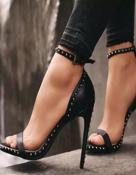 rivet thin heel sandals women summer designer open toe high heel shoes pointed toe leather sandals1082127, Black 
rivet thin heel sandals women summer designer open toe high heel shoes pointed toe leather sandals1082127, Black