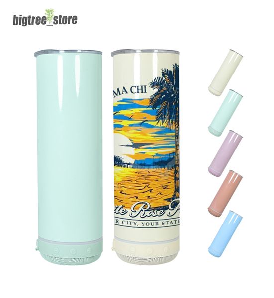 Image of 20oz Sublimation Macaron Bluetooth Speaker Tumbler Sublimation Slim STRAIGHT tumbler Wireless Intelligent Music Cups Stainless Steel Smart Water Bottle DIY fast