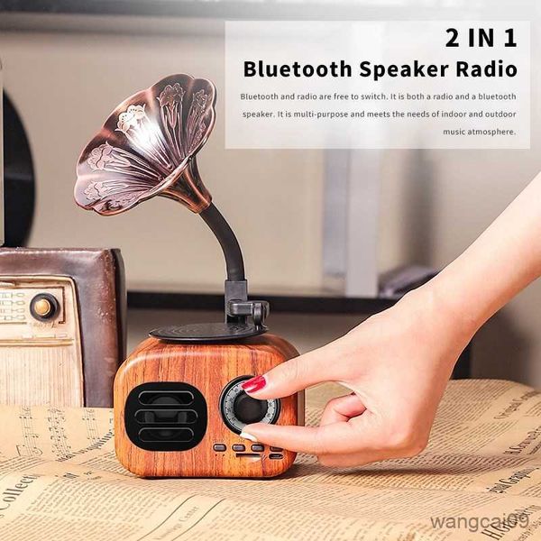 Image of Portable Speakers 2023new Bluetooth Speaker Retro Wood Portable Wireless Speaker Outdoor For Sound System Radio Music Subwoofer R230608