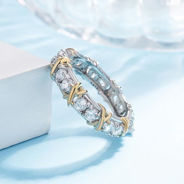 designer diamond ring for women professional eternity white&yellow gold filled wedding band cross ring size 6-9, Silver
designer diamond ring for women professional eternity white&yellow gold filled wedding band cross ring size 6-9, Silver