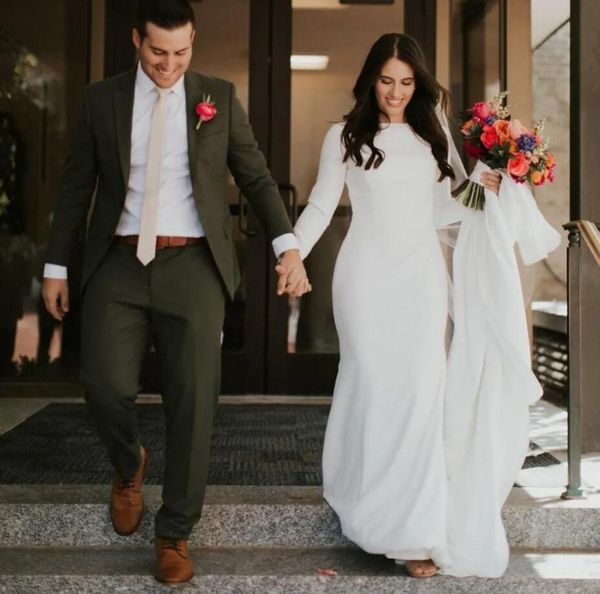 elegant satin mermaid wedding dresses long sleeve autumn spring country garden bridal gowns simple train muslim wedding dress, White
elegant satin mermaid wedding dresses long sleeve autumn spring country garden bridal gowns simple train muslim wedding dress, White