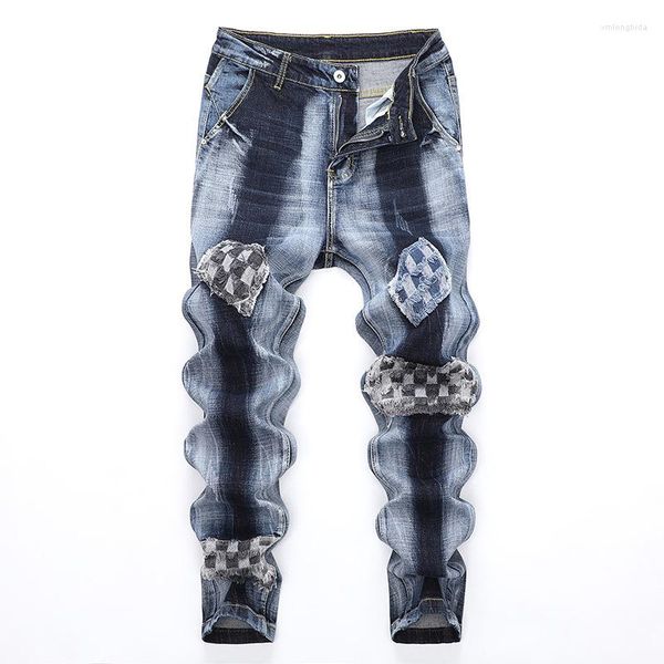 men's jeans men's casual plaid patchwork distressed spliced color male hip hop style pants straight high street design y2k fashion, Blue
men's jeans men's casual plaid patchwork distressed spliced color male hip hop style pants straight high street design y2k fashion, Blue