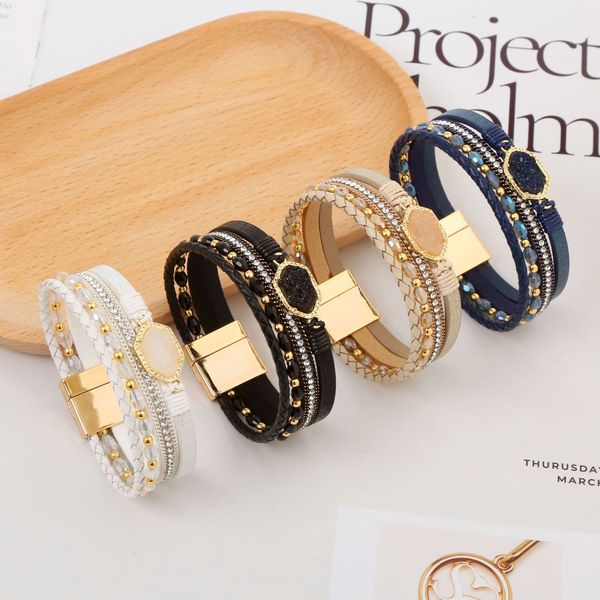 simple multi-layer women's diamond leather bracelet stainless steel magnetic buckle crystal bracelets for women, Black
simple multi-layer women's diamond leather bracelet stainless steel magnetic buckle crystal bracelets for women, Black