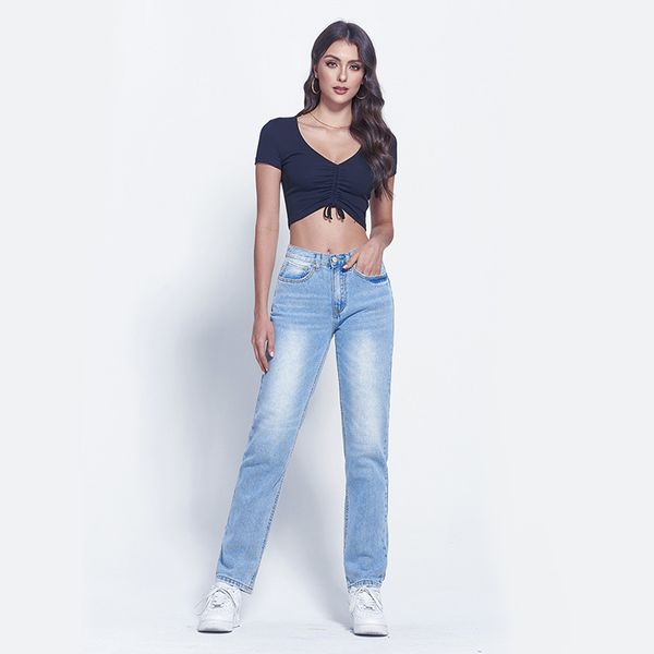 high waist straight leg jeans straight leg pants manufacturers wholesale in stock european and american jeans women's clothing cross-bo, Blue
high waist straight leg jeans straight leg pants manufacturers wholesale in stock european and american jeans women's clothing cross-bo, Blue