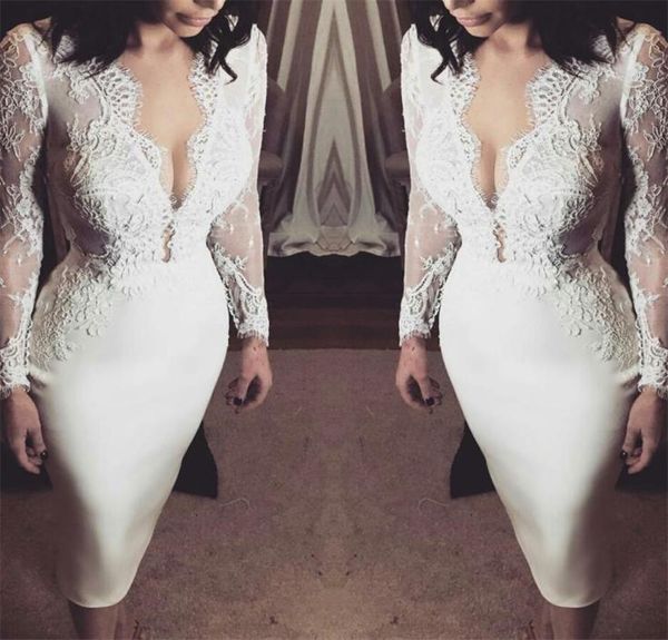 2021 new lace wedding dresses deep v neck long sleeves knee leghth satin bridal gowns wedding reception dress 6948286, White
2021 new lace wedding dresses deep v neck long sleeves knee leghth satin bridal gowns wedding reception dress 6948286, White