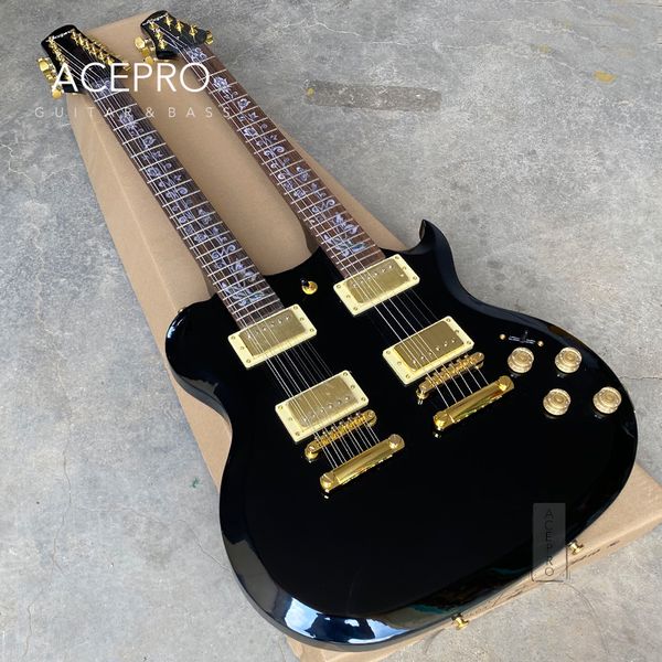 acepro black double neck electric guitar with basswood body carved abalone custom stem inlays gold hardware guitarra
acepro black double neck electric guitar with basswood body carved abalone custom stem inlays gold hardware guitarra