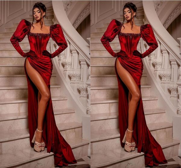 red mermaid prom dresses long for women square neck long sleeves beads high side split draped party dress formal birthday pageant celebrity, Black
red mermaid prom dresses long for women square neck long sleeves beads high side split draped party dress formal birthday pageant celebrity, Black