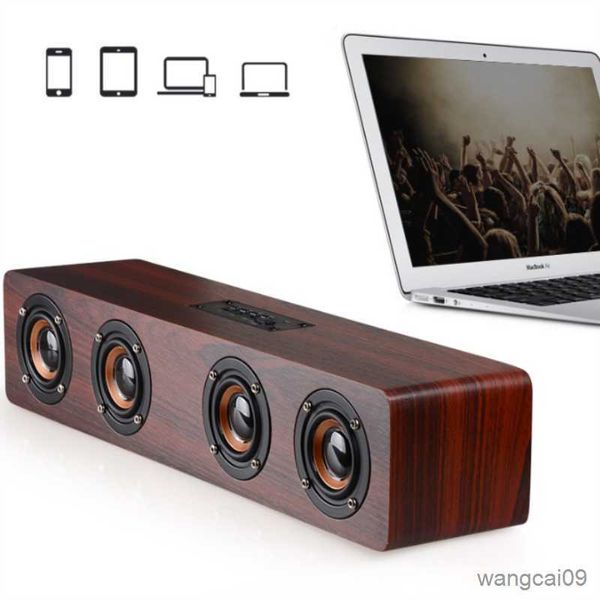 Image of Portable Speakers Wooden Bluetooth Speaker Music Acoustic System Stereo Music Surround LED Outdoor Speaker With Radio R230608