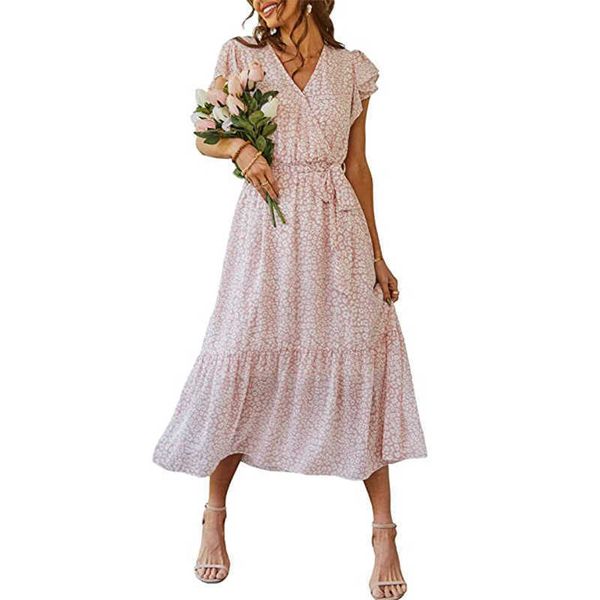 women's flower summer dress v-neck short sleeve belt pleated a-shaped dress, Black;gray
women's flower summer dress v-neck short sleeve belt pleated a-shaped dress, Black;gray