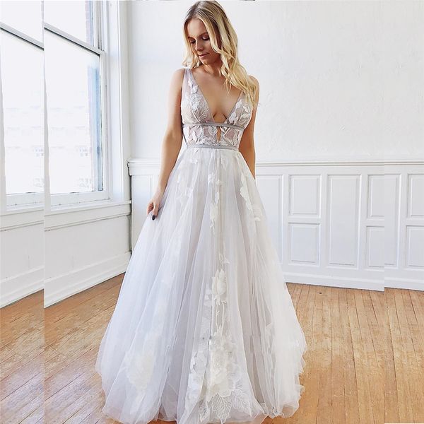 simple country lace wedding dress sleeveless deep v neckline a line bridal gown floor length women dress of bride, White
simple country lace wedding dress sleeveless deep v neckline a line bridal gown floor length women dress of bride, White