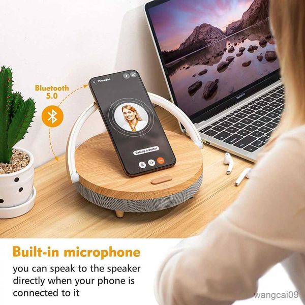 Image of Portable Speakers Wireless Wood LED High Power Bluetooth Speaker Fast Charging Touch Bedroom R230608