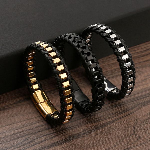 wholesale stainless steel bracelet for men leather bracelets magnetic buckle bracelet, Black
wholesale stainless steel bracelet for men leather bracelets magnetic buckle bracelet, Black