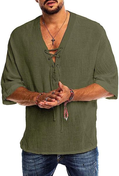 men's short-sleeved linen shirt with v-neck medieval lace-up shirt loose fit summer shirt, White;black
men's short-sleeved linen shirt with v-neck medieval lace-up shirt loose fit summer shirt, White;black