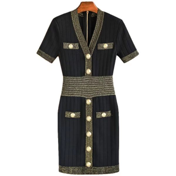 luxury summer metal button dress wrap hip high waist thin permeable filament socialite style knitted v-neck short sleeve, Black;gray
luxury summer metal button dress wrap hip high waist thin permeable filament socialite style knitted v-neck short sleeve, Black;gray