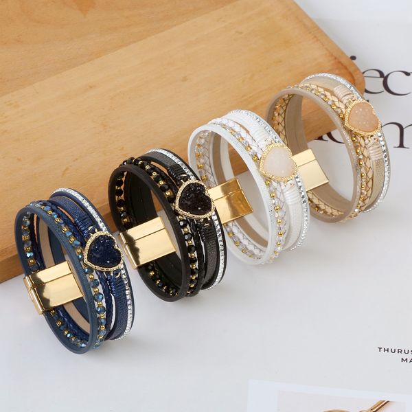 women alloy crystal heart hand woven leather bracelet with magnet buckle wholesale multilayer leather bracelets for lady, Black
women alloy crystal heart hand woven leather bracelet with magnet buckle wholesale multilayer leather bracelets for lady, Black