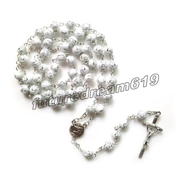 white plastic rose rosary neckalce long beads strand cross pendant religious jewelry2173795, Silver
white plastic rose rosary neckalce long beads strand cross pendant religious jewelry2173795, Silver