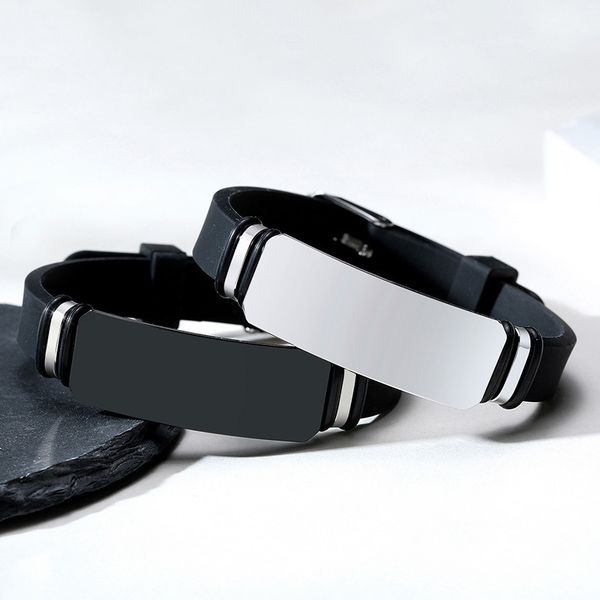 vintage stainless steel silicone bracelet for men unique bent band design adjustable size bangle letterable jewelry gift yw149bs-109, Black
vintage stainless steel silicone bracelet for men unique bent band design adjustable size bangle letterable jewelry gift yw149bs-109, Black