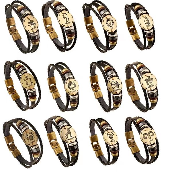 twelve constellations cowhide retro bracelet fashion designer multi layer vintage weaving couple leather bracelet, Golden;silver
twelve constellations cowhide retro bracelet fashion designer multi layer vintage weaving couple leather bracelet, Golden;silver