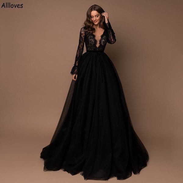 long tulle a line gothic black evening dresses illusion long sleeves delicate lace prom formal gowns deep v neck women special occasion part, Black;red
long tulle a line gothic black evening dresses illusion long sleeves delicate lace prom formal gowns deep v neck women special occasion part, Black;red