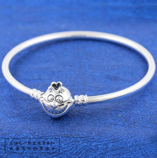925 sterling silver bangle bracelet with smiling cat clasp fits european jewelry charm bracelets1095870, Black
925 sterling silver bangle bracelet with smiling cat clasp fits european jewelry charm bracelets1095870, Black
